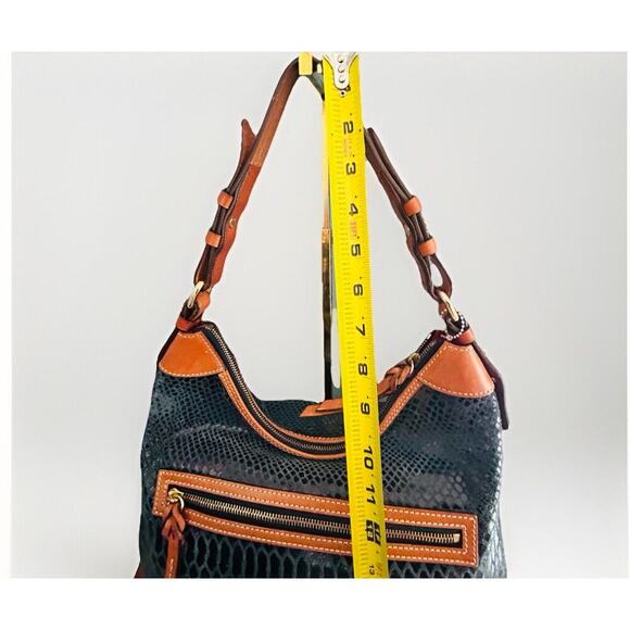 Dooney & Bourke Erica 90s Hobo Bag Snake Embossed Navy Blue Leather Suede Purse - Picture 10 of 16